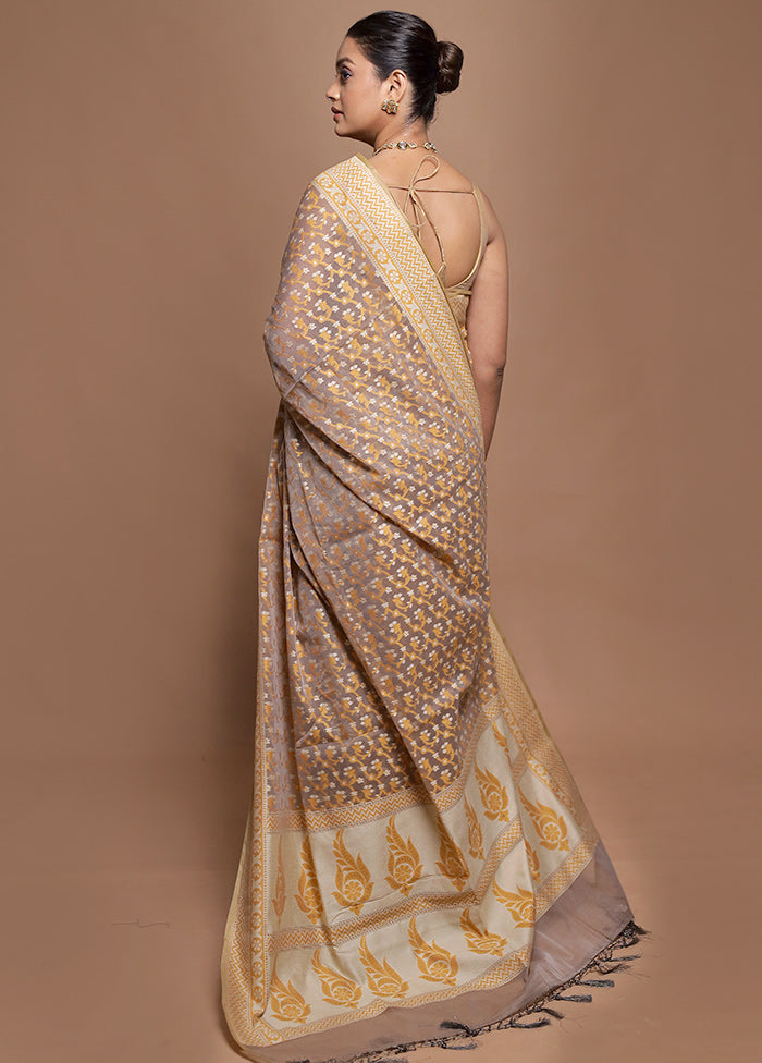 Cream Kora Silk Saree With Blouse Piece