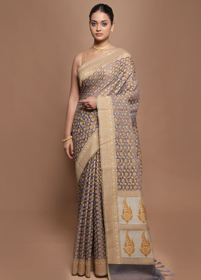 Grey Kora Silk Saree With Blouse Piece