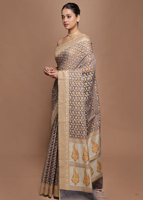 Grey Kora Silk Saree With Blouse Piece