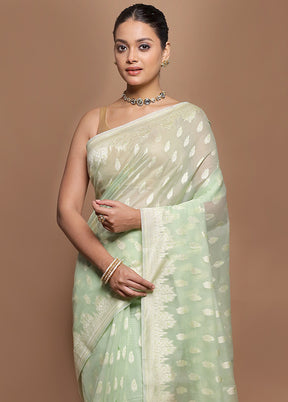 Green Kora Silk Saree With Blouse Piece