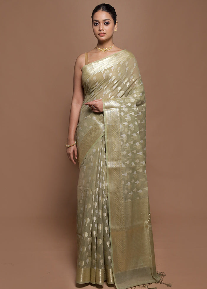 Cream Kora Silk Saree With Blouse Piece