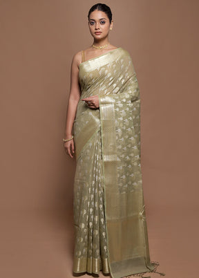 Cream Kora Silk Saree With Blouse Piece