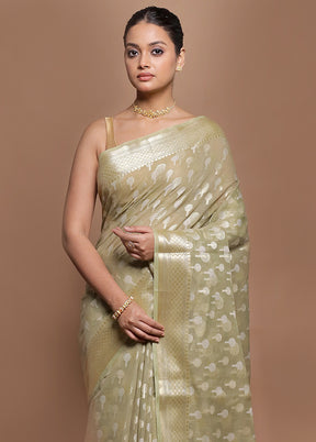 Cream Kora Silk Saree With Blouse Piece