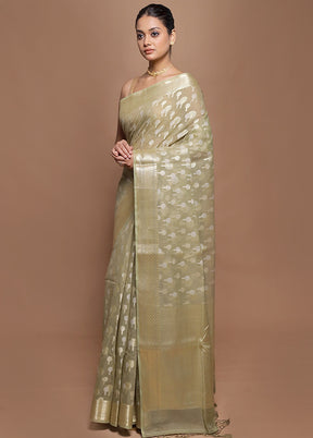 Cream Kora Silk Saree With Blouse Piece