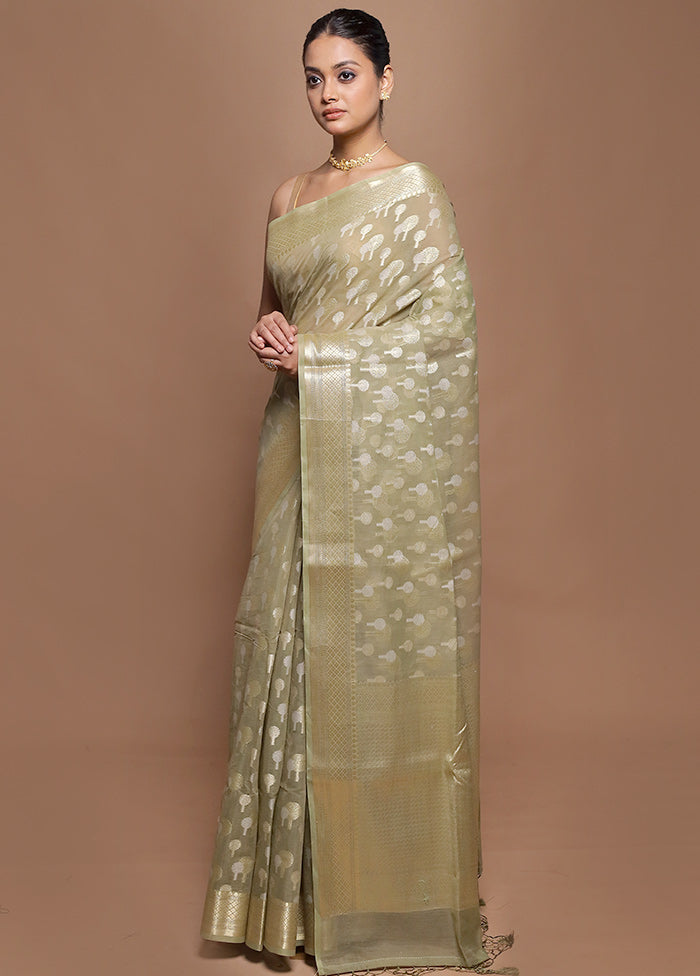 Cream Kora Silk Saree With Blouse Piece