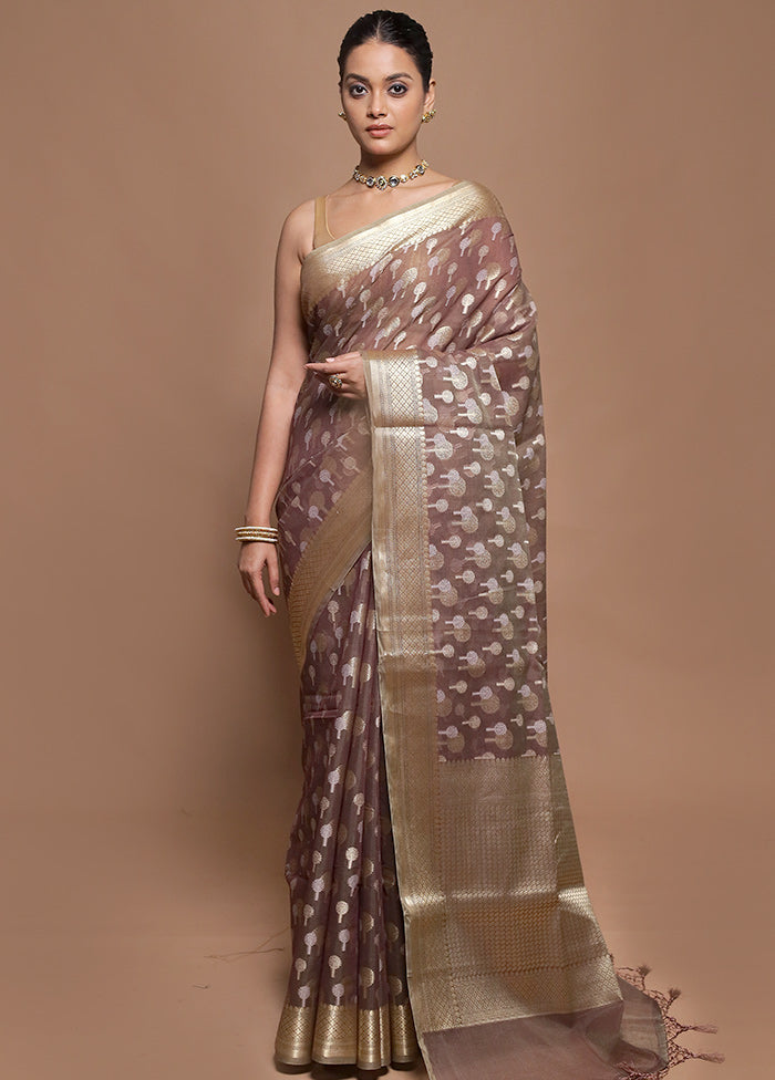 Brown Kora Silk Saree With Blouse Piece