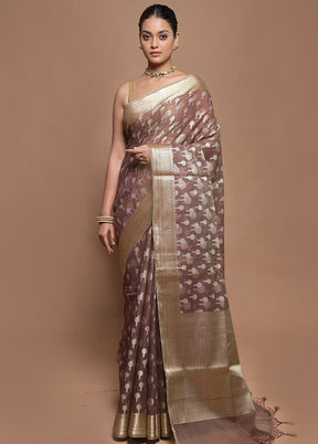 Brown Kora Silk Saree With Blouse Piece
