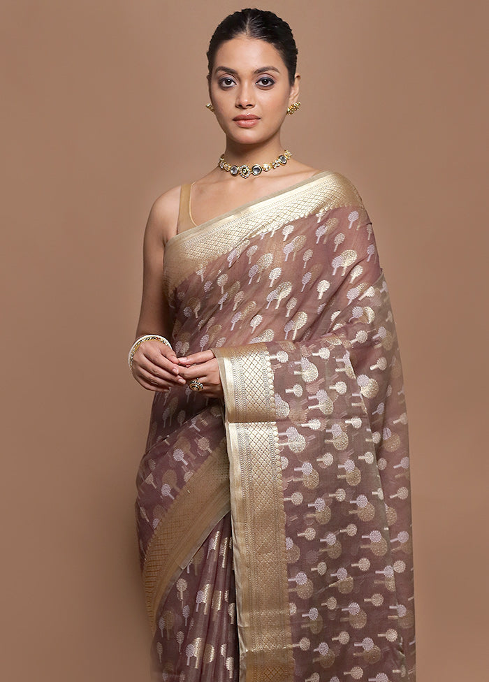 Brown Kora Silk Saree With Blouse Piece