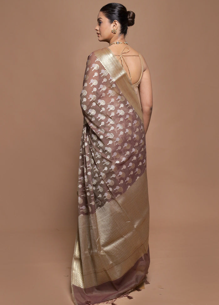 Brown Kora Silk Saree With Blouse Piece