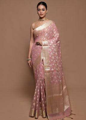 Pink Kora Silk Saree With Blouse Piece