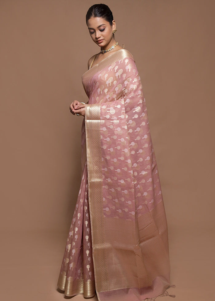 Pink Kora Silk Saree With Blouse Piece