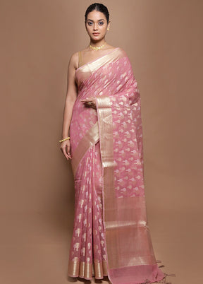 Pink Kora Silk Saree With Blouse Piece