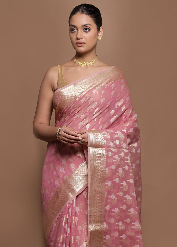 Pink Kora Silk Saree With Blouse Piece