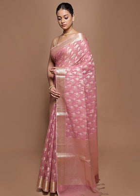 Pink Kora Silk Saree With Blouse Piece