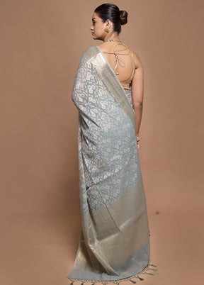 Grey Kora Silk Saree With Blouse Piece
