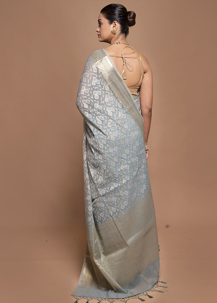 Grey Kora Silk Saree With Blouse Piece