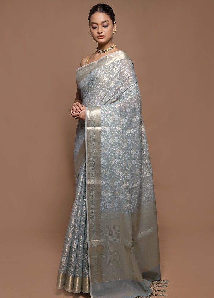 Grey Kora Silk Saree With Blouse Piece