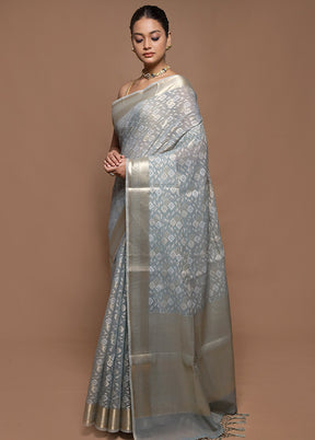Grey Kora Silk Saree With Blouse Piece