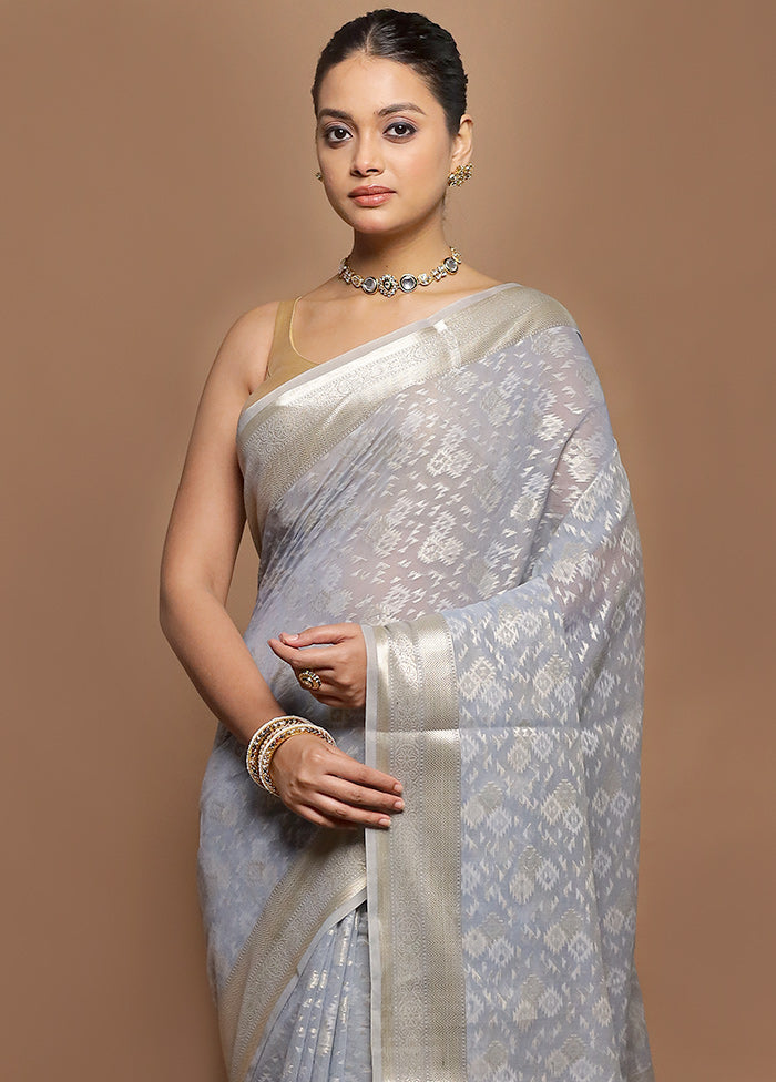 Grey Kora Silk Saree With Blouse Piece