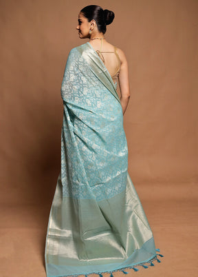 Blue Kora Silk Saree With Blouse Piece