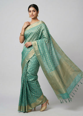 Green Kora Silk Saree With Blouse Piece