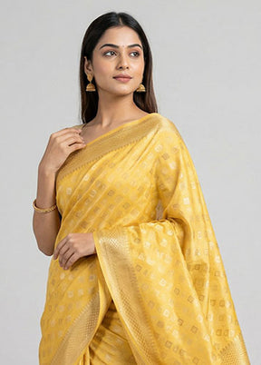 Yellow Kora Silk Saree With Blouse Piece