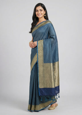 Blue Kora Silk Saree With Blouse Piece