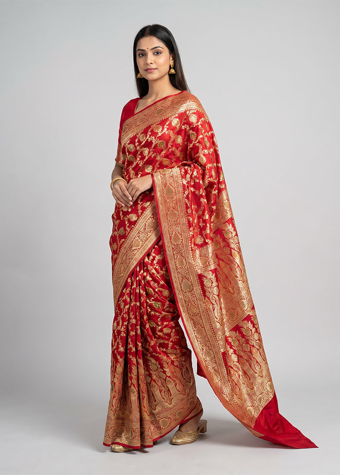 Pink Handloom Banarasi Pure Silk Saree With Blouse Piece