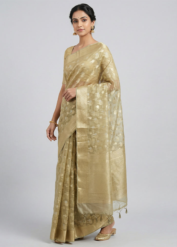 Cream Kora Silk Saree With Blouse Piece