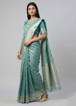 Blue Tissue Silk Saree With Blouse Piece
