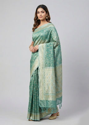 Blue Tissue Silk Saree With Blouse Piece