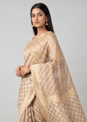 Cream Tissue Silk Saree With Blouse Piece