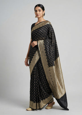 Black Dupion Silk Saree With Blouse Piece