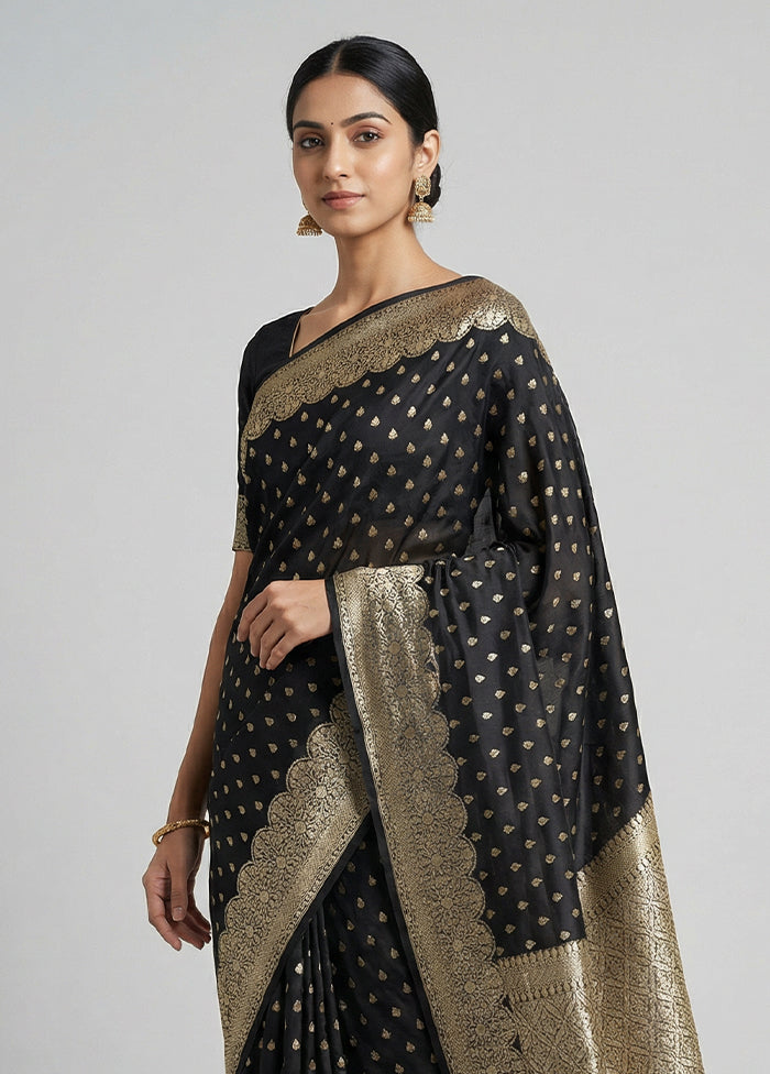 Black Dupion Silk Saree With Blouse Piece
