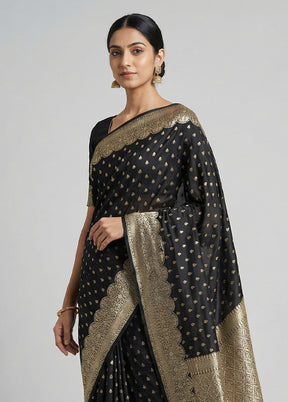 Black Dupion Silk Saree With Blouse Piece
