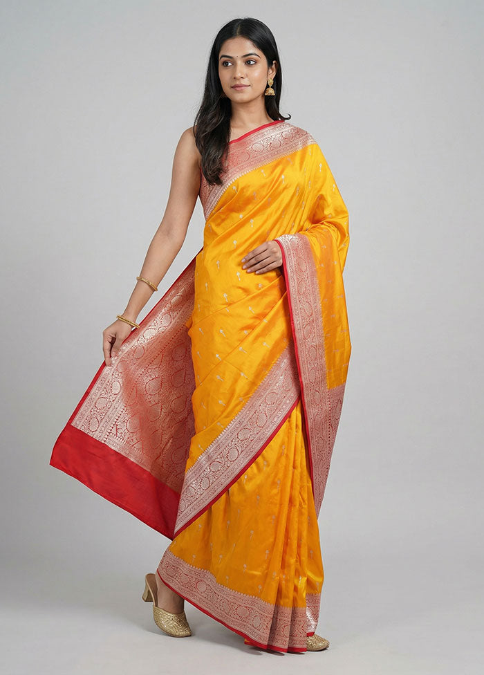 Yellow Katan Silk Saree With Blouse Piece