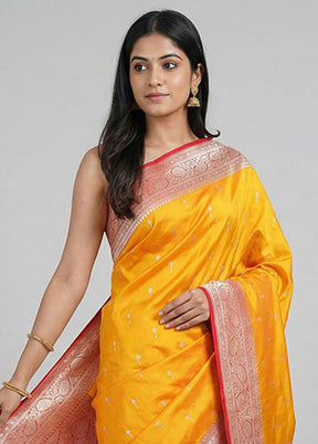 Yellow Katan Silk Saree With Blouse Piece