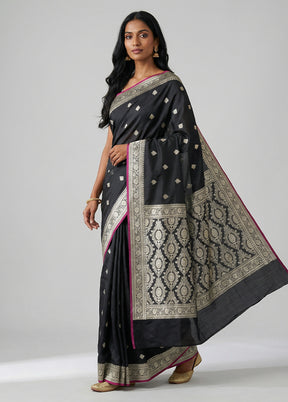 Black Katan Silk Saree With Blouse Piece
