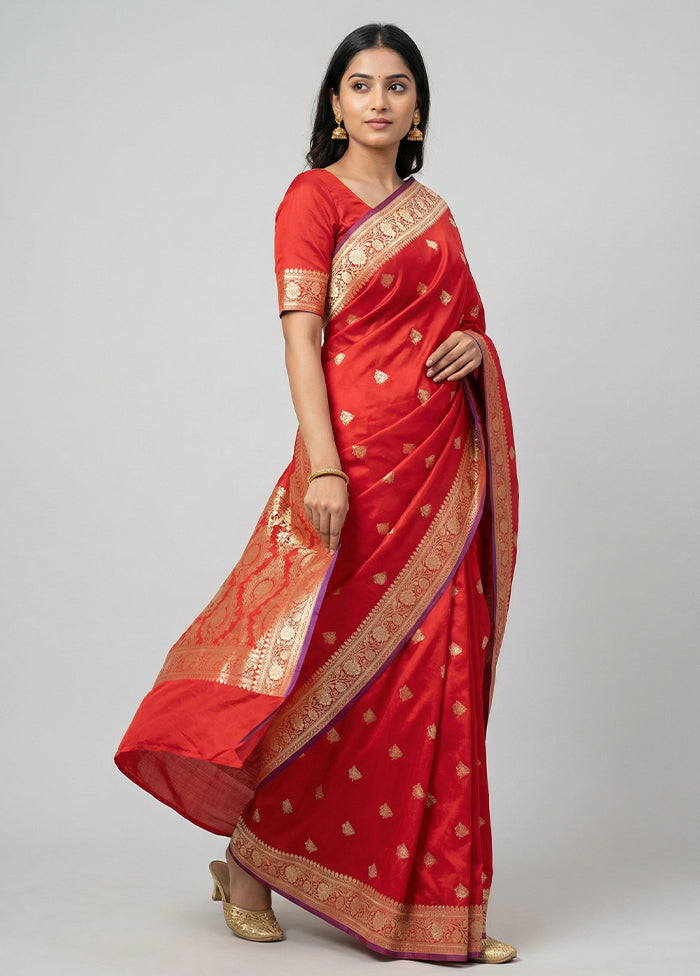 Red Katan Silk Saree With Blouse Piece
