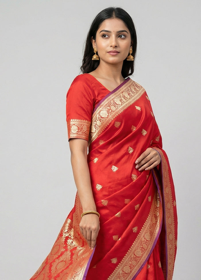 Red Katan Silk Saree With Blouse Piece