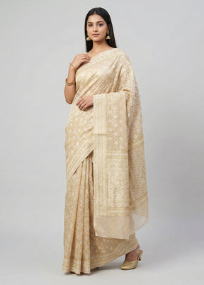 Cream Kora Silk Saree With Blouse Piece