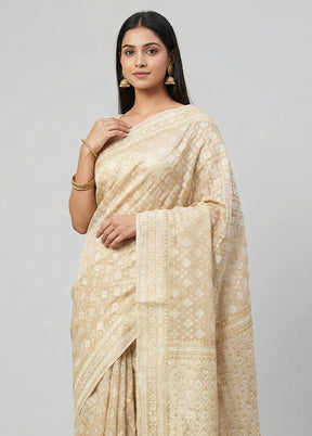 Cream Kora Silk Saree With Blouse Piece