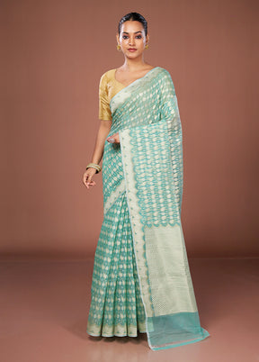 Green Kora Silk Saree With Blouse Piece