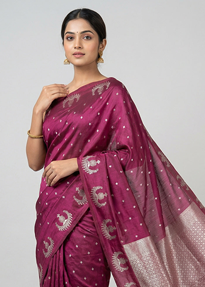 Purple Dupion Silk Saree With Blouse Piece