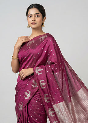 Purple Dupion Silk Saree With Blouse Piece