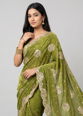 Green Handloom Tissue Pure Silk Saree With Blouse Piece