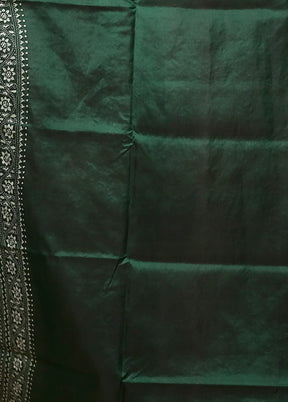 Green Handloom Kantha Stitch Pure Silk Saree With Blouse Piece