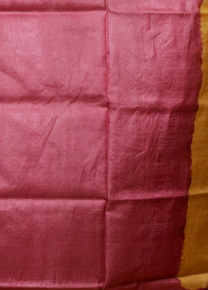 Pink Handloom Kantha Stitch Pure Silk Saree With Blouse Piece