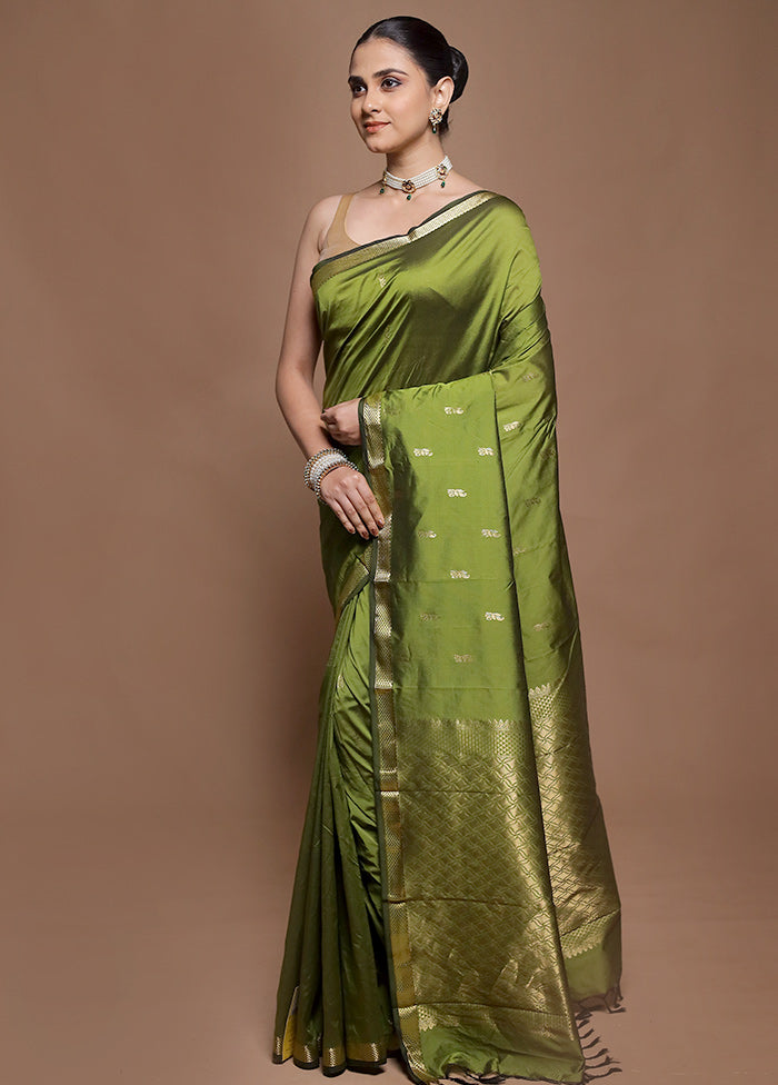 Green Kanjivaram Silk Saree With Blouse Piece