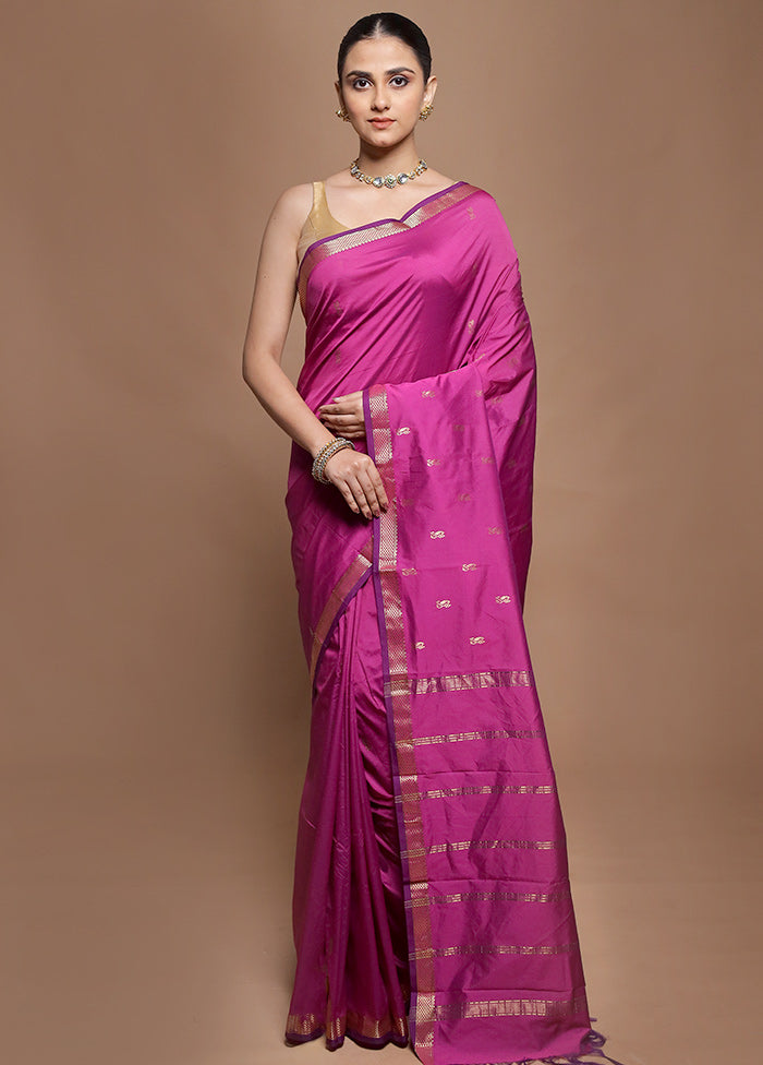 Purple Kanjivaram Silk Saree With Blouse Piece